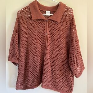 Women's Short Sleeve Open Work Camp Shirt - Wild Fable™ Dark Brown XXL